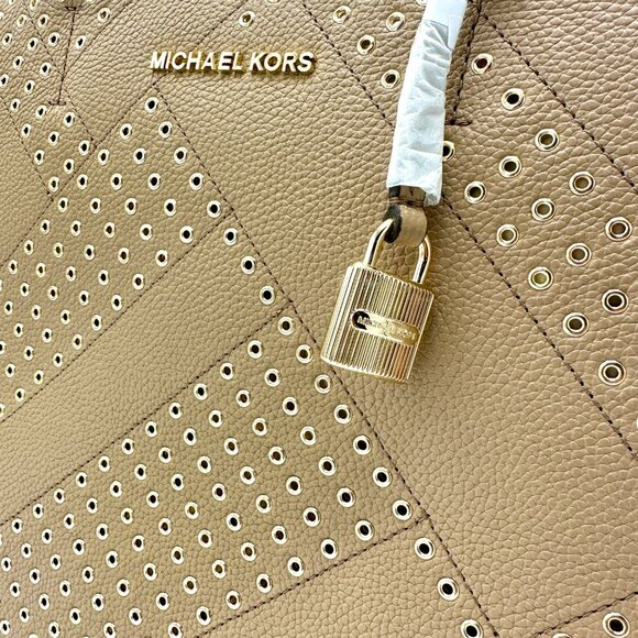 MICHAEL Michael Kors Adele Large Tan Leather Tote Handbag with Grommets - Picture 10 of 12